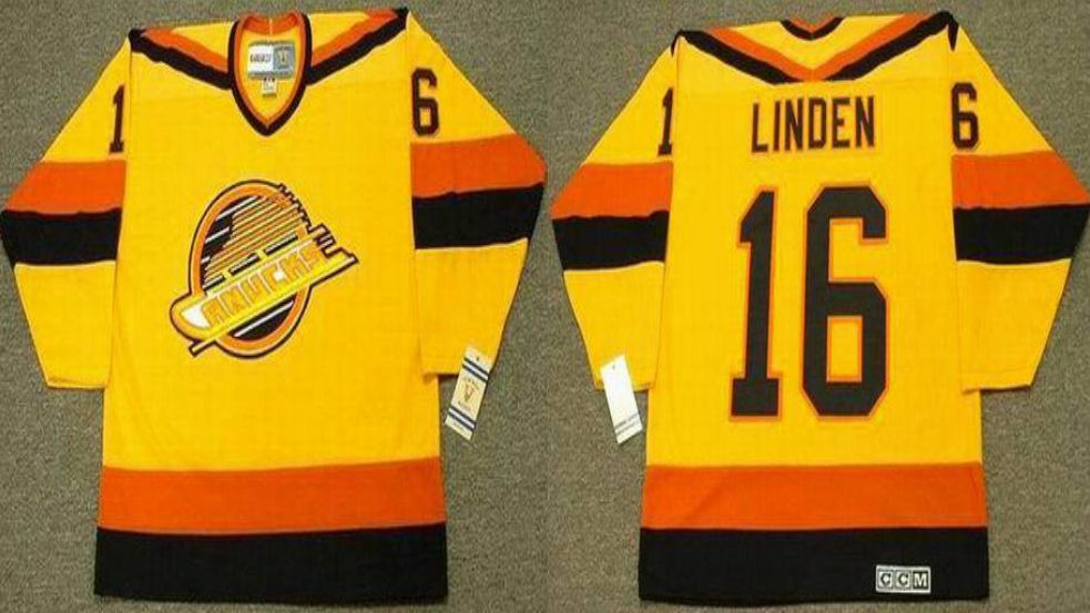 2019 Men Vancouver Canucks #16 Linden Yellow CCM NHL jerseys